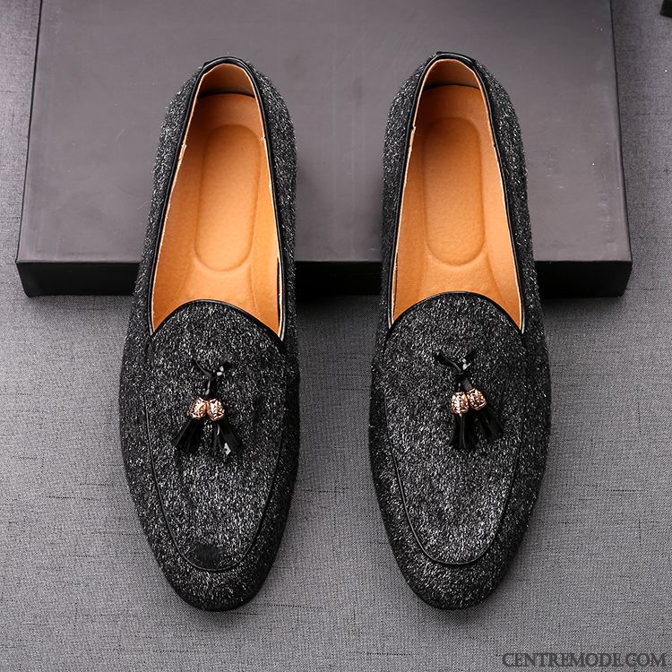 Mocassins Homme Personnalité Rétro Décontractée Tendance Pointe Pointue Augmenté Noir Or