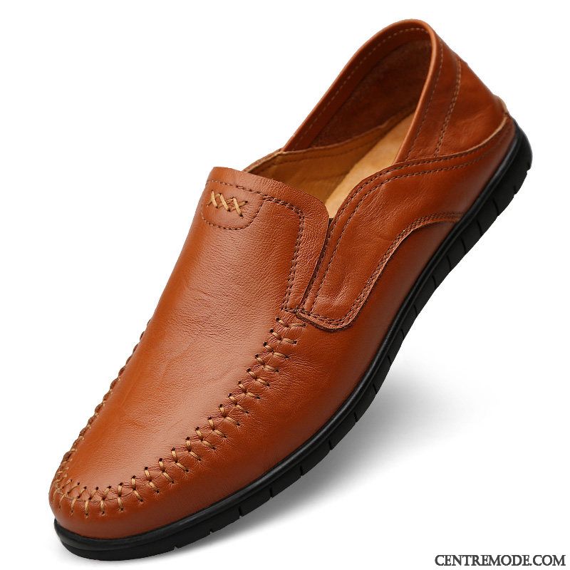 Mocassins Homme Printemps Décontractée Slip-on Cuir Véritable En Cuir Flâneurs Marron