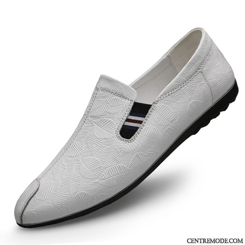 Mocassins Homme Printemps Tendance Fleur Cuir Véritable Décontractée Blanc