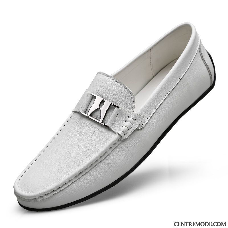 Mocassins Homme Respirant Chaussures En Cuir Dessus Cuir Décontractée Cuir Véritable Printemps Blanc