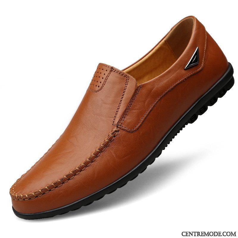 Mocassins Homme Respirant Cuir Véritable Été Semelle Doux Décontractée Chaussures En Cuir Marron