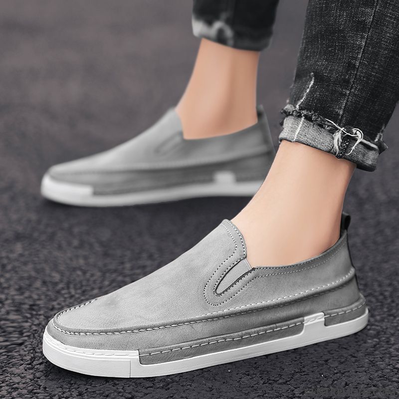 Mocassins Homme Respirant Été Printemps Décontractée Tous Les Assortis Chaussures En Cuir Gris