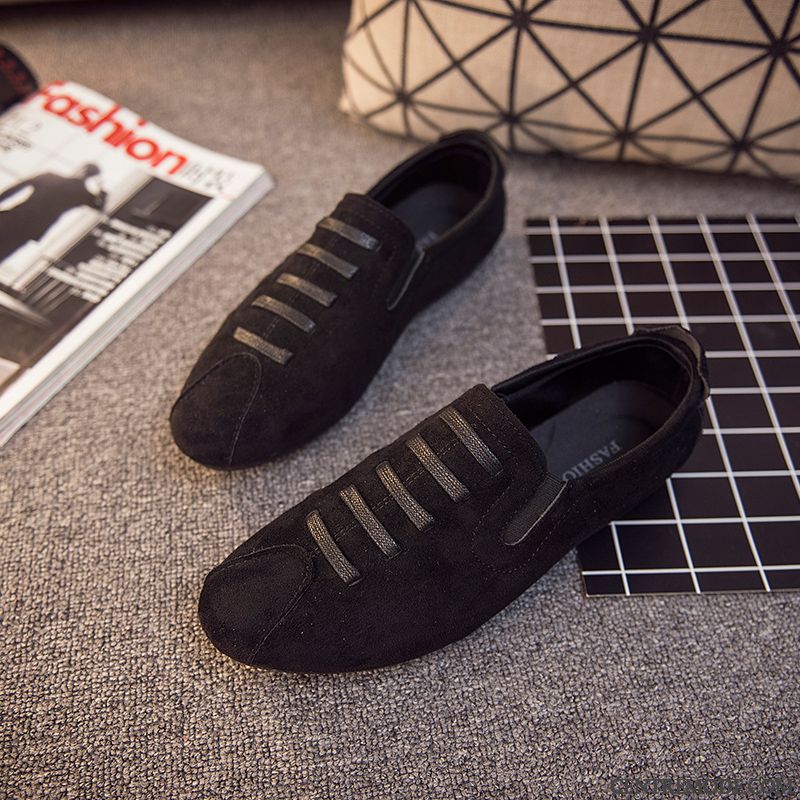 Mocassins Homme Semelle Doux Personnalité Tendance Délavé En Daim Chaussures En Cuir Printemps Noir Rouge