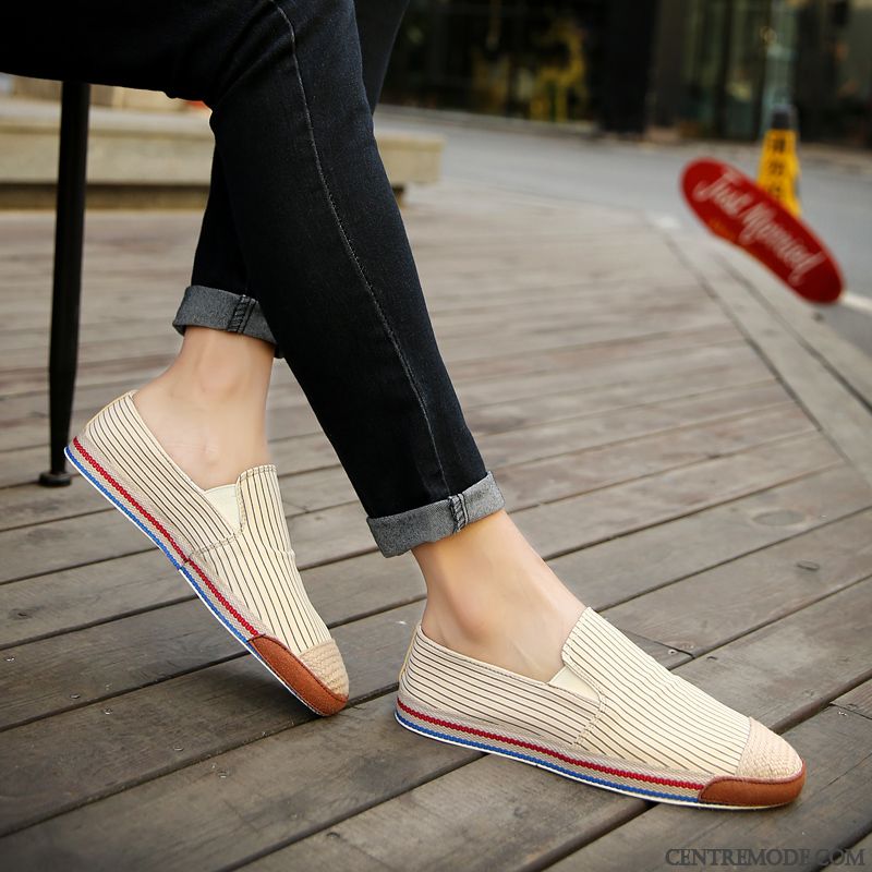 Mocassins Homme Tendance Décontractée Printemps Été Toile Bande Rayé