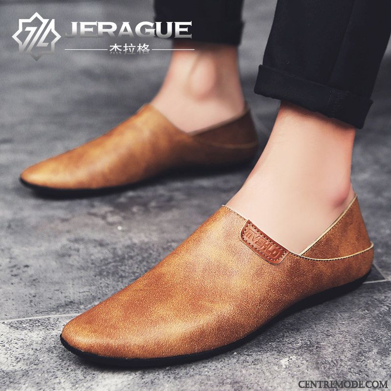 Mocassins Homme Tendance Pointe Pointue Derbies Hiver Angleterre Cuir Véritable Marron Clair