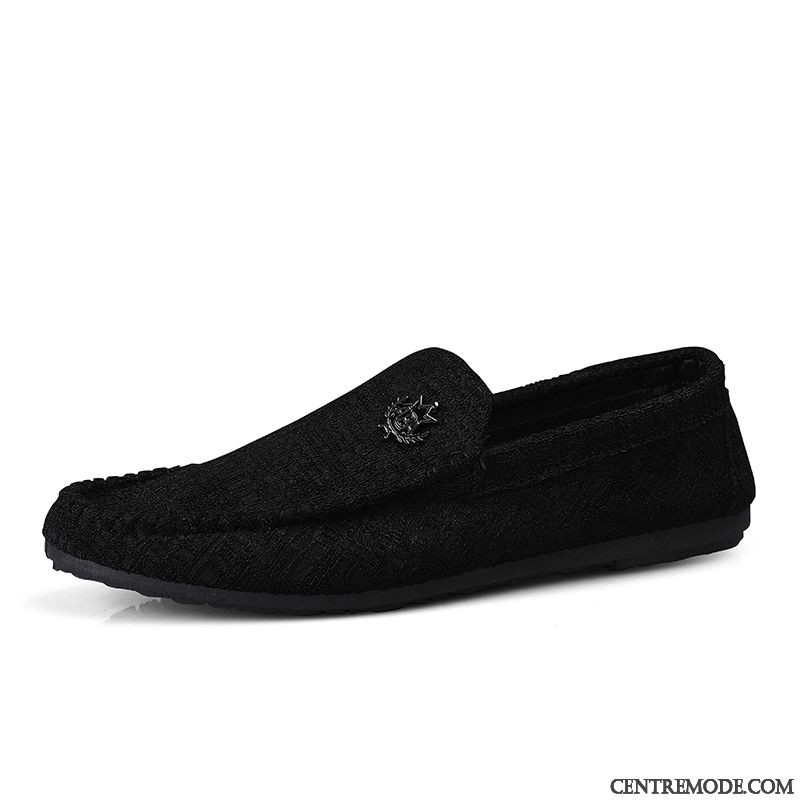 Mocassins Homme Tendance Été Chaussures En Cuir Décontractée Tous Les Assortis Respirant Noir