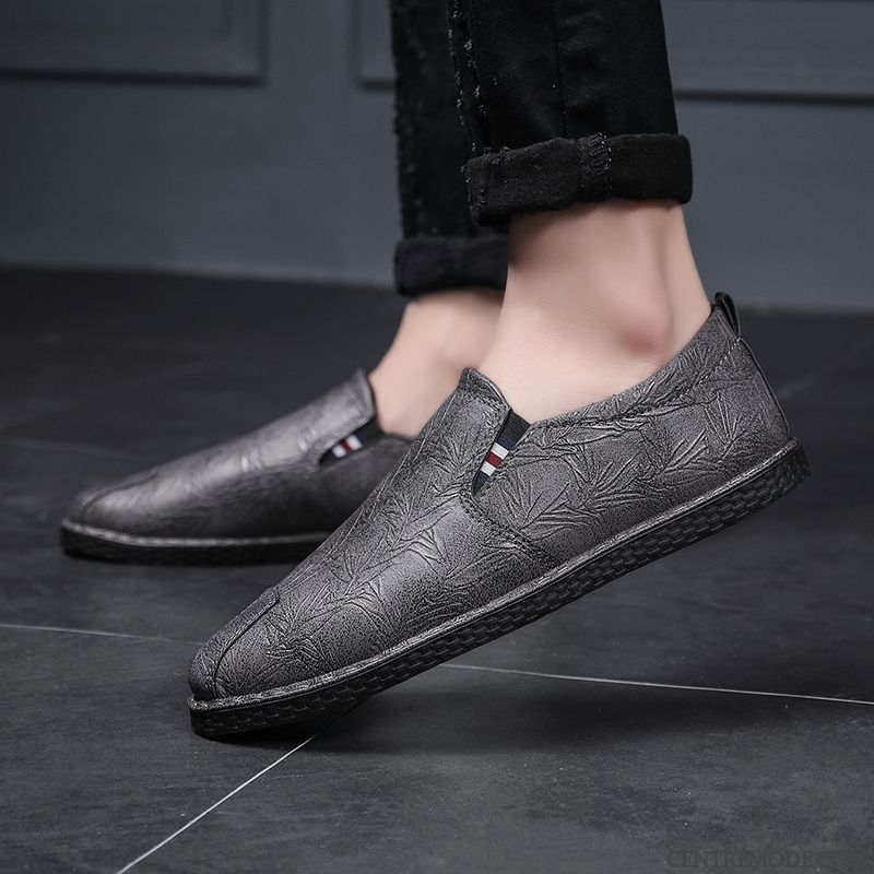 Mocassins Homme Tendance Été Tous Les Assortis Angleterre Décontractée Chaussures En Cuir Gris