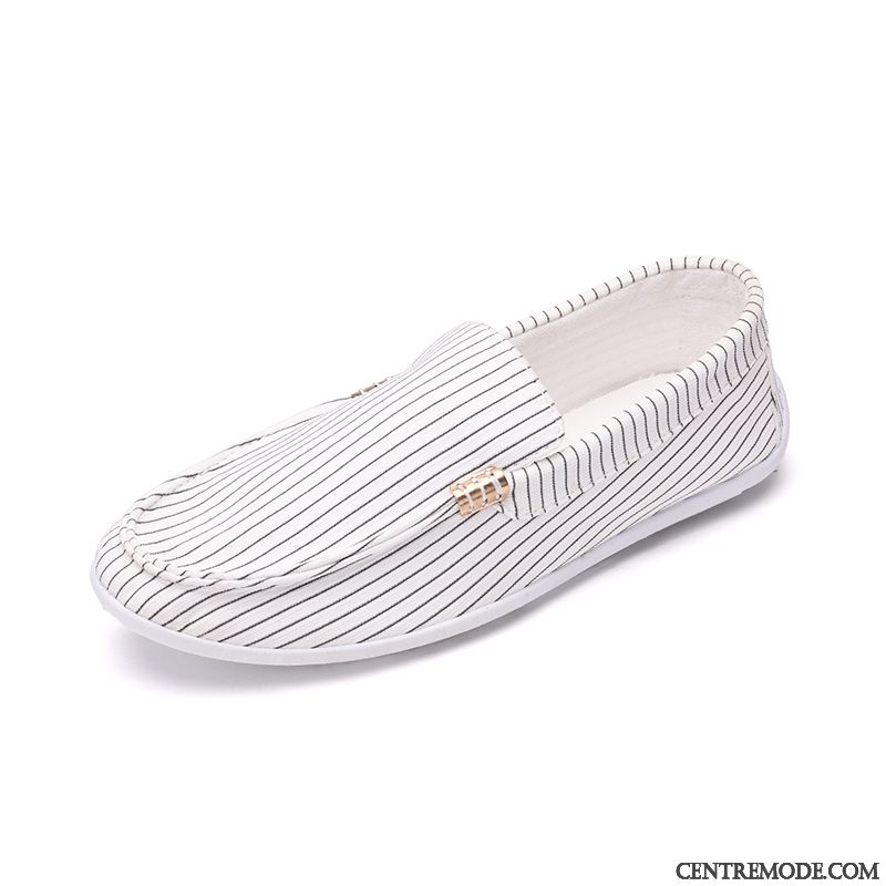 Mocassins Homme Toile Slip-on Flâneurs Été Printemps Respirant Blanc