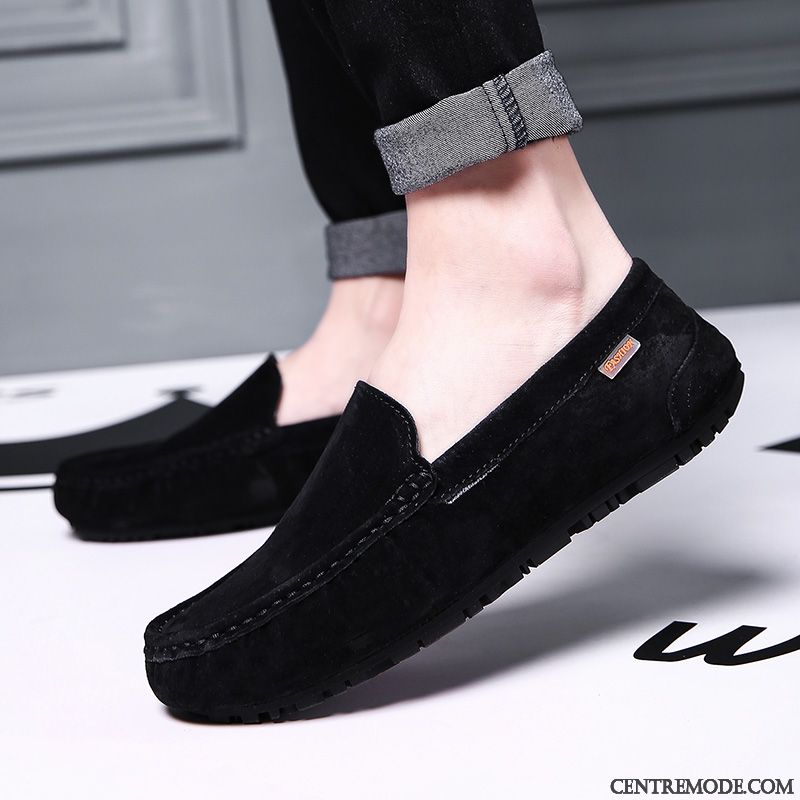 Mocassins Homme Tous Les Assortis Chaussures En Cuir Été Respirant Tendance Cuir Véritable Noir