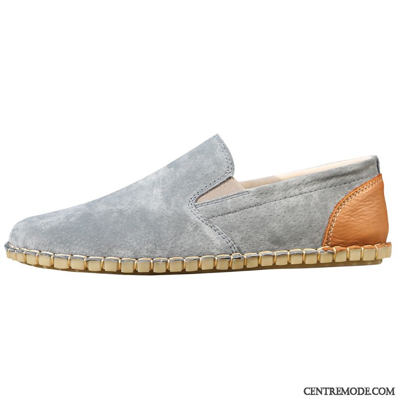 Mocassins Homme Tous Les Assortis Décontractée Semelle Doux Style Chinois Slip-on Rétro Gris