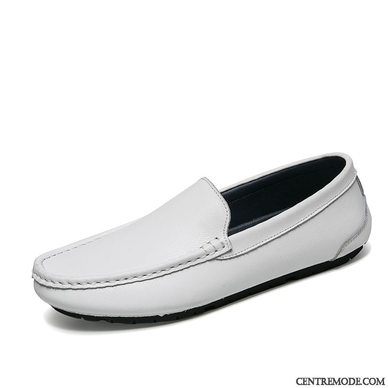 Mocassins Homme Tous Les Assortis Slip-on Flâneurs Chaussures En Cuir Conduite Été Blanc