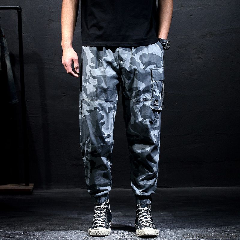 Pantalon Cargo Homme Décontractée Camouflage Baggy Serrés Grande Taille Légère Bleu