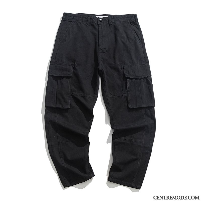 Pantalon Cargo Homme Fil Jambe Droite Jeunesse L'automne Gros Grande Taille Noir Vert