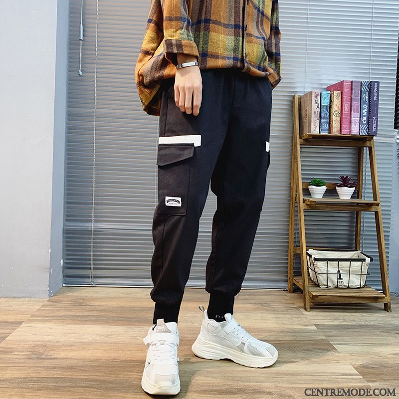 Pantalon Cargo Homme Hip Hop Les Pantalons De Survêtement Tendance Marque De Tendance Printemps Serrés Noir
