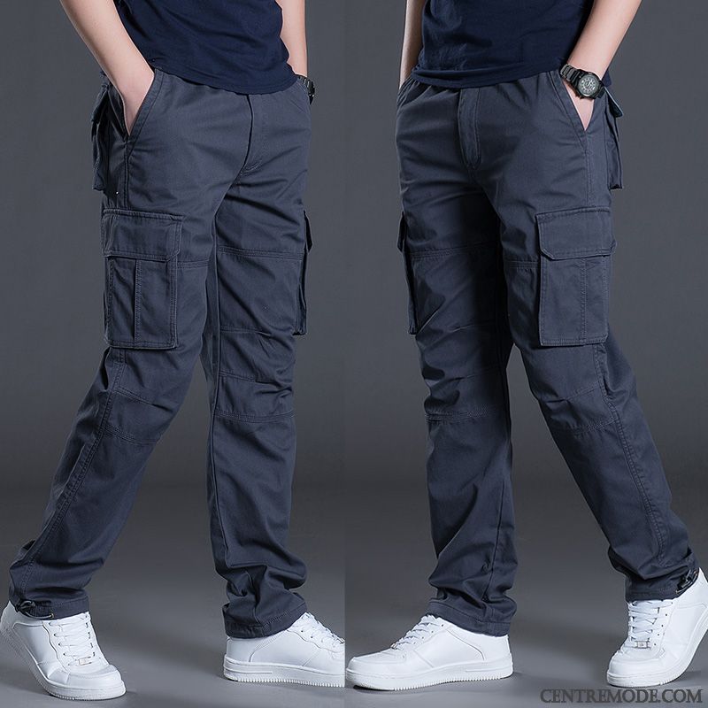 Pantalon Cargo Homme Jambe Droite Printemps L'automne Tendance Pantalons Hiver Noir
