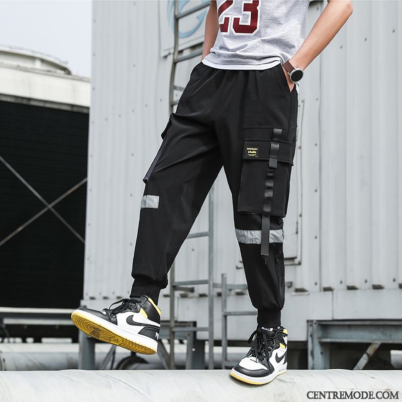 Pantalon Cargo Homme Multi-poche Baggy Printemps Marque De Tendance Pantalons Serrés Noir