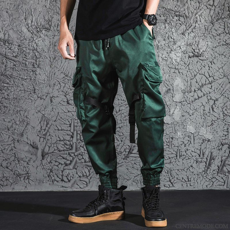 Pantalon Cargo Homme Multi-poche Hip Hop Harlan Légère Marque De Tendance Serrés Vert