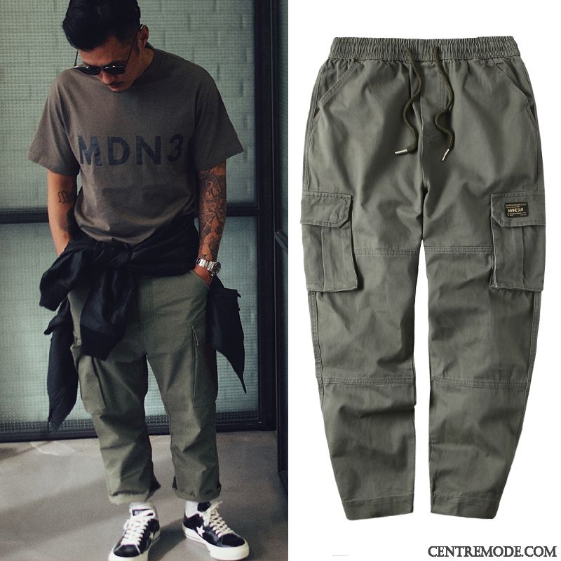 Pantalon Cargo Homme Multi-poche Élastique Marque De Tendance Pantalons Vert