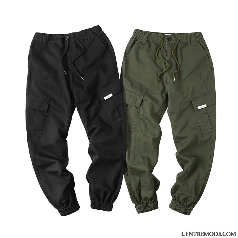 Pantalon Cargo Homme Printemps L'automne Harlan Marque De Tendance Multi-poche Décontractée Pure Vert