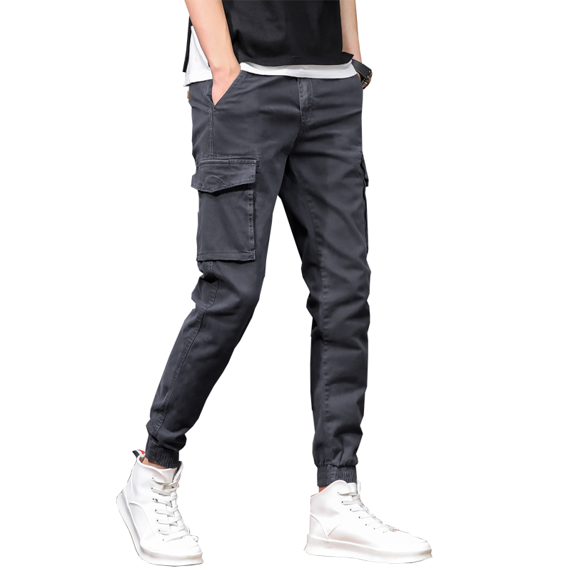 Pantalon Cargo Homme Slim Pantalons Serrés Tendance Légère Printemps Gris Foncé