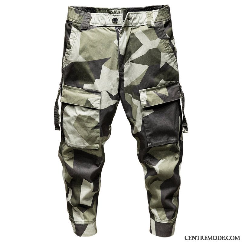 Pantalon Cargo Homme Tendance Légère Été Camouflage Marque De Tendance Serrés Vert