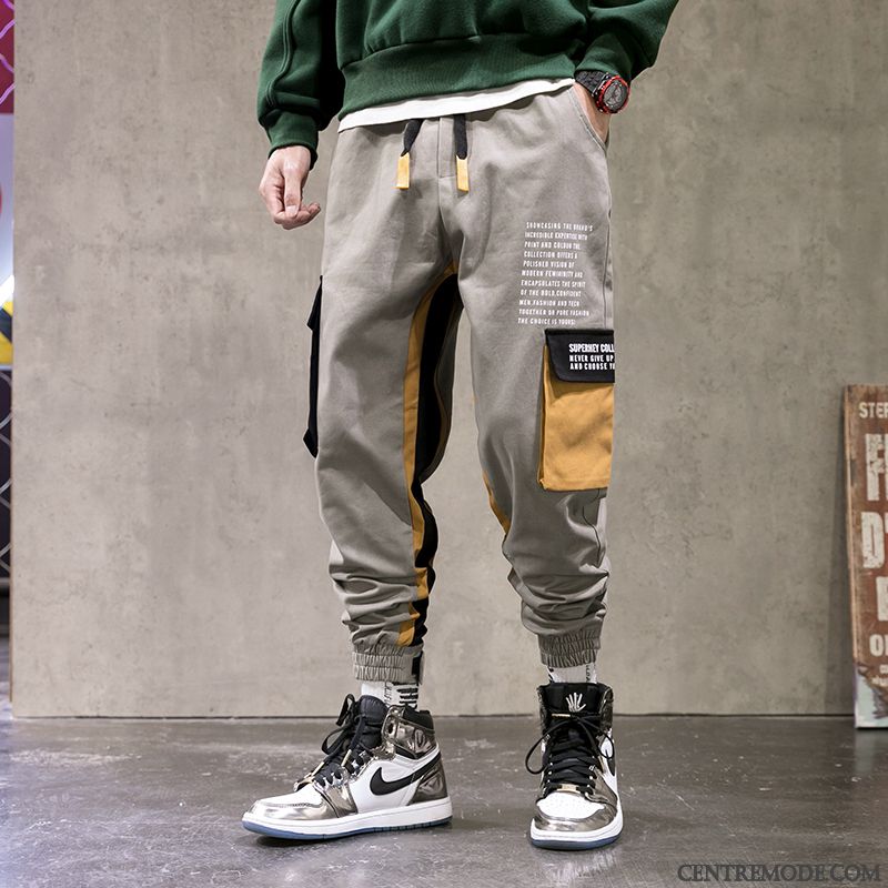 Pantalon Cargo Homme Étudiant Serrés Marque De Tendance Baggy L'automne Gris