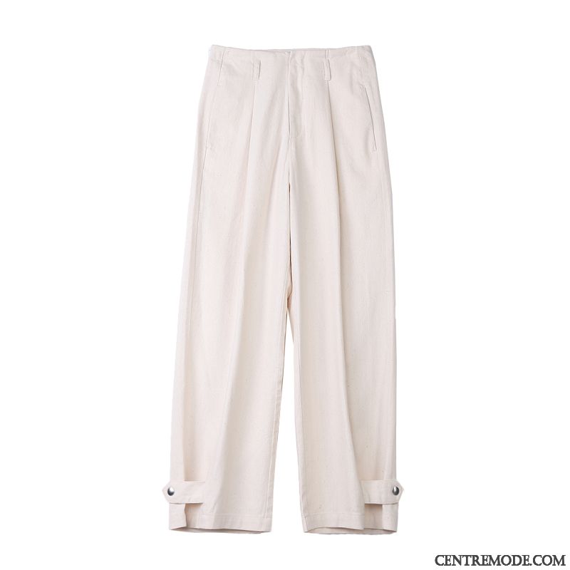 Pantalons Femme Coton Baggy Harlan Serrés Lin Haute Cintrée Blanc