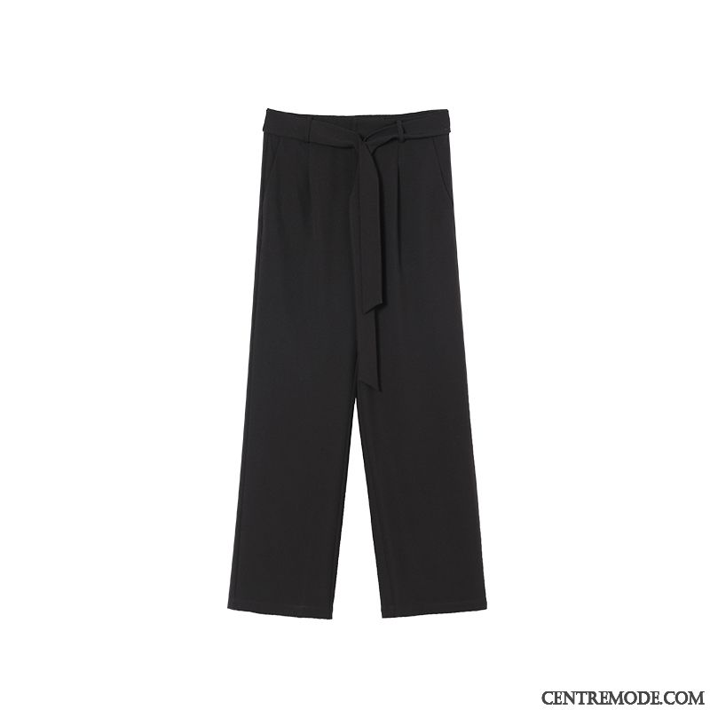 Pantalons Femme Décontractée Printemps Jambe Droite Baggy Haute Cintrée Noir