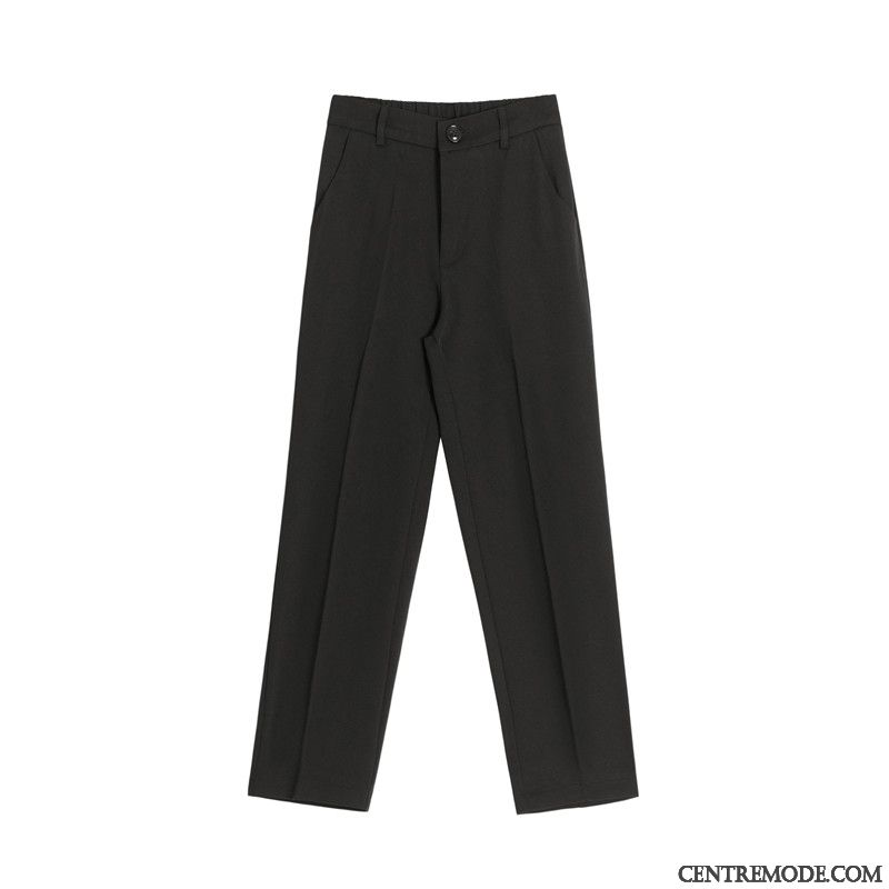 Pantalons Femme Printemps Baggy Mince Haute Cintrée Jambe Droite Noir