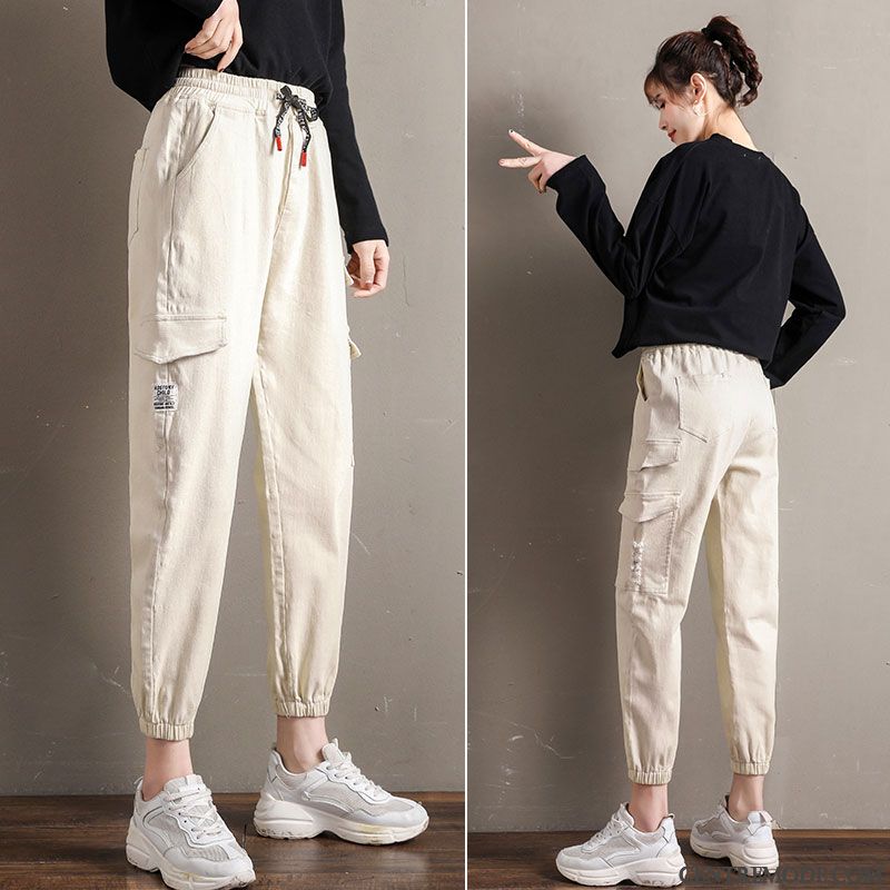 Pantalons Femme Serrés Mince Jambe Droite Étudiant Harlan Pantalon Cargo Blanc