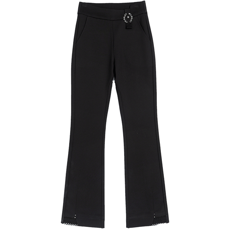 Pantalons Femme Tendance Légèrement Mode Slim Printemps Haute Cintrée Noir