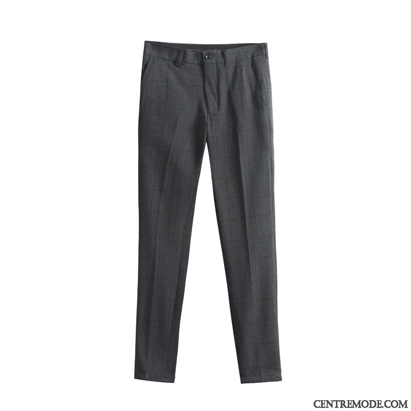 Pantalons Homme Costume De Travail Longue Été Collants Carreaux Gris