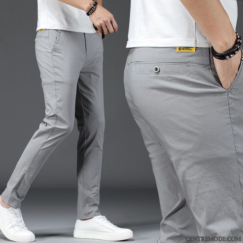 Pantalons Homme Soie De Glace Slim Été Tendance Légère Ultra Gris