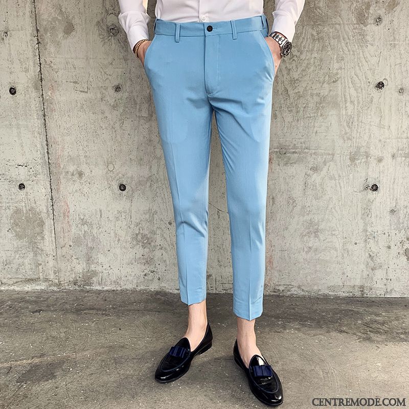 Pantalons Homme Tendance Slim Jeunesse Printemps Beau De Travail Bleu