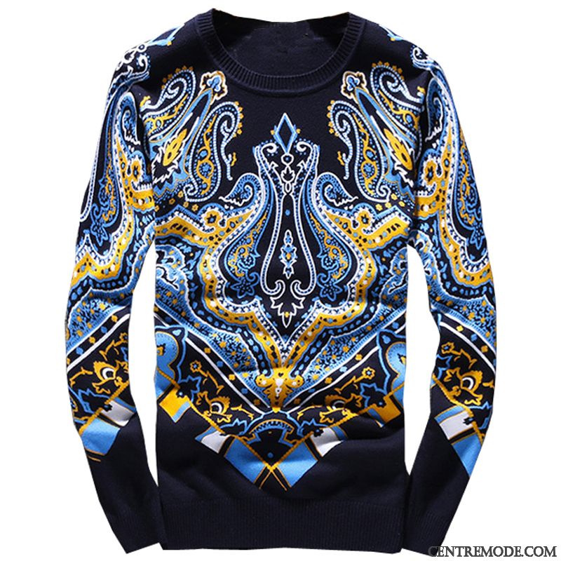 Pulls Gilets Homme Knitwear Tendance Vêtements D'hiver Grande Taille Chemise En Bas Épaissir Impression Noir