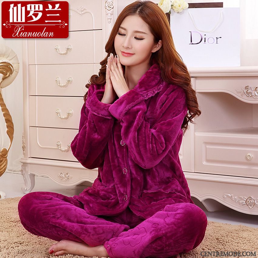 Pyjamas À Pont Femme, Pyjamas Fluide Noir Femme Blanc Neigeux Darkviolet