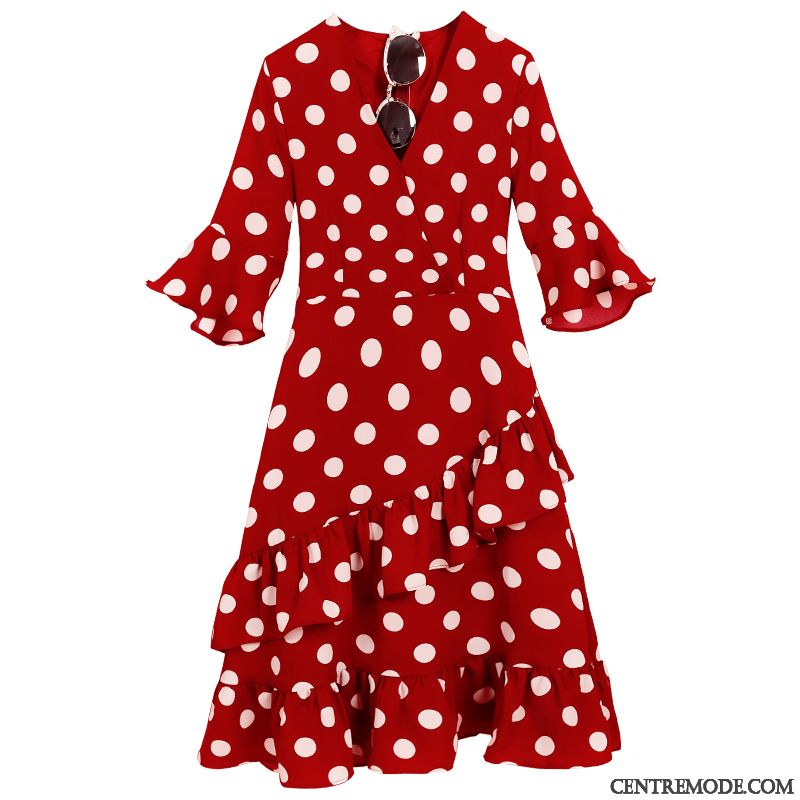 Robes Femme Beaucoup Queue De Poisson Point D'onde Points Rétro Haute Cintrée Rouge