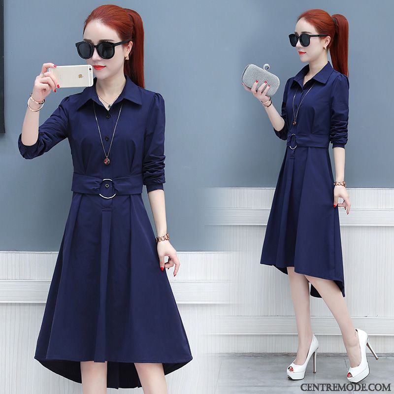Robes Femme Clair Tempérament Longues Chemisier L'automne Bleu