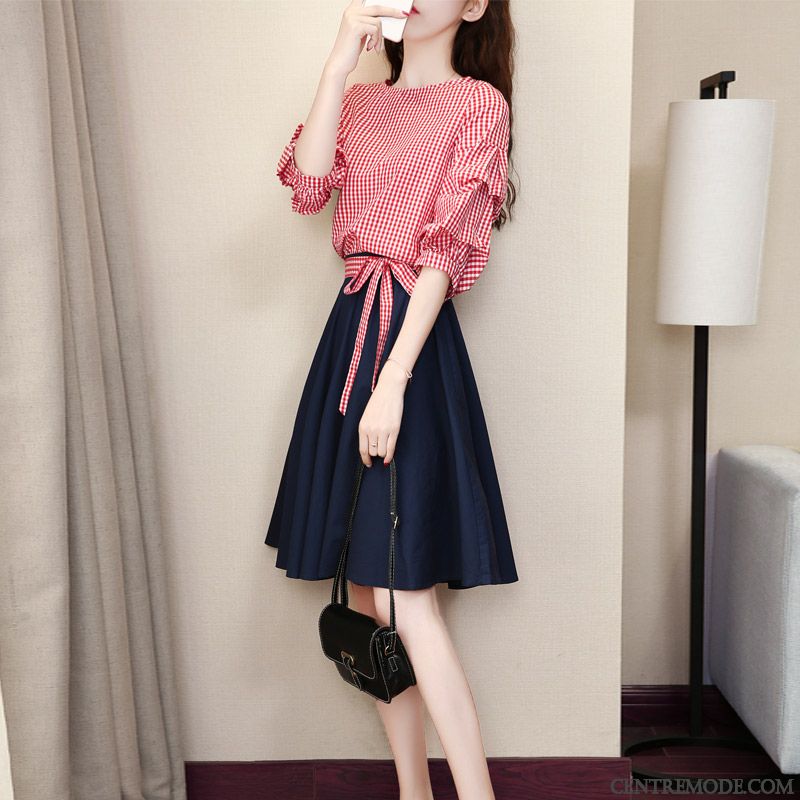 Robes Femme Deux-pièces La Mode Printemps Tendance Rétro Rouge