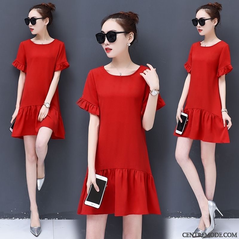Robes Femme Mousseline De Soie Été Mince Grande Taille Tendance Une Veste Rouge