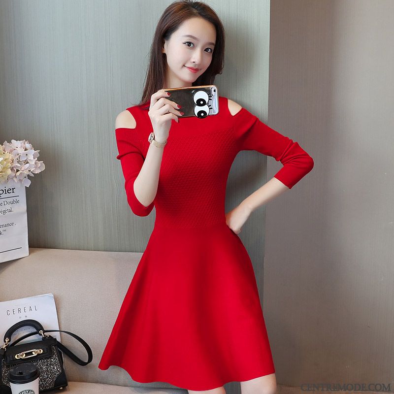 Robes Femme Printemps A Lettre Mince Bustier Slim Longue Noir Rouge