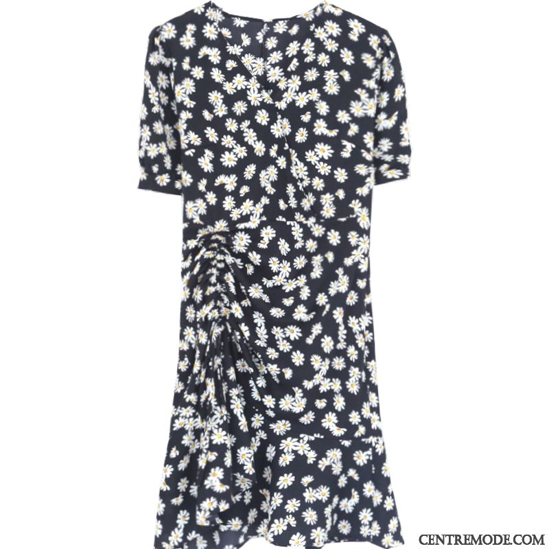 Robes Femme Été Ultra Printemps L'automne Courte Floral Noir