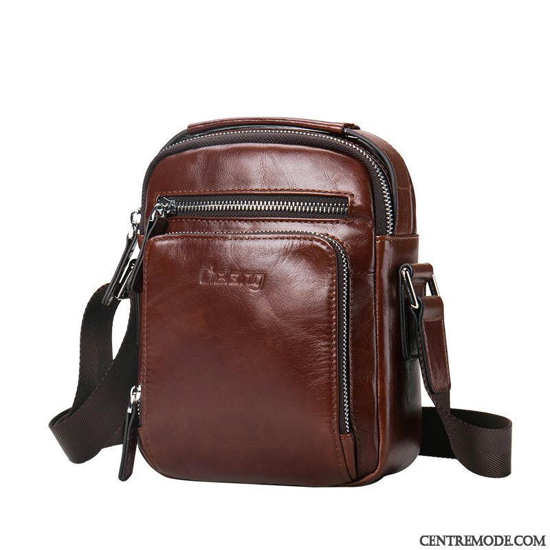 Sac À Bandoulière Homme Cuir Véritable Loisir Sacs À Bandoulière Sac À Dos Mini Tendance Marron