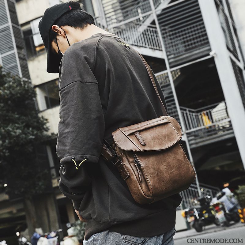 Sac À Bandoulière Homme Le Nouveau Rétro Loisir Petit Sac À Dos Tendance Marron