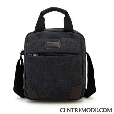 Sac À Bandoulière Homme Loisir Section Verticale Toile Le Nouveau Rétro Sac De Messager Noir