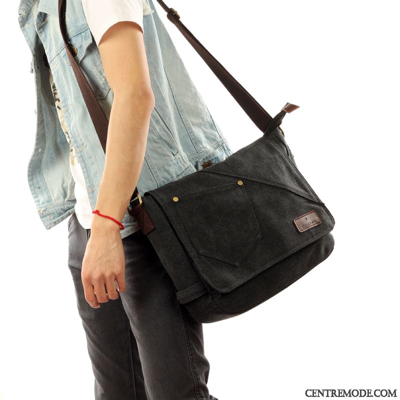 Sac À Bandoulière Homme Loisir Tendance Sac Poitrine Britanique Sac À Dos Toile Noir