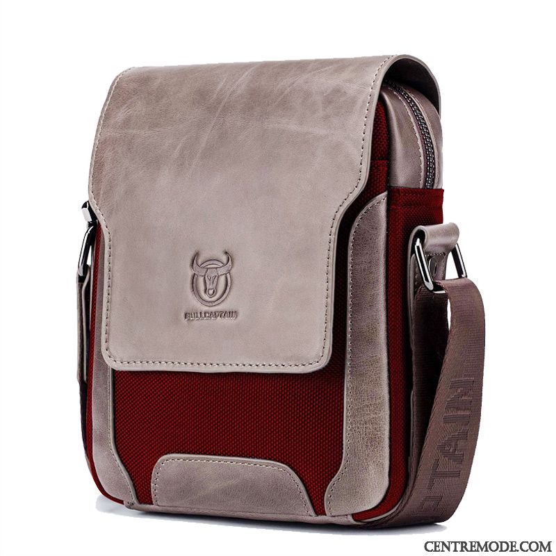 Sac À Bandoulière Homme Petit Loisir Le Nouveau Sac Poitrine Couche De Tête Milieu Rouge
