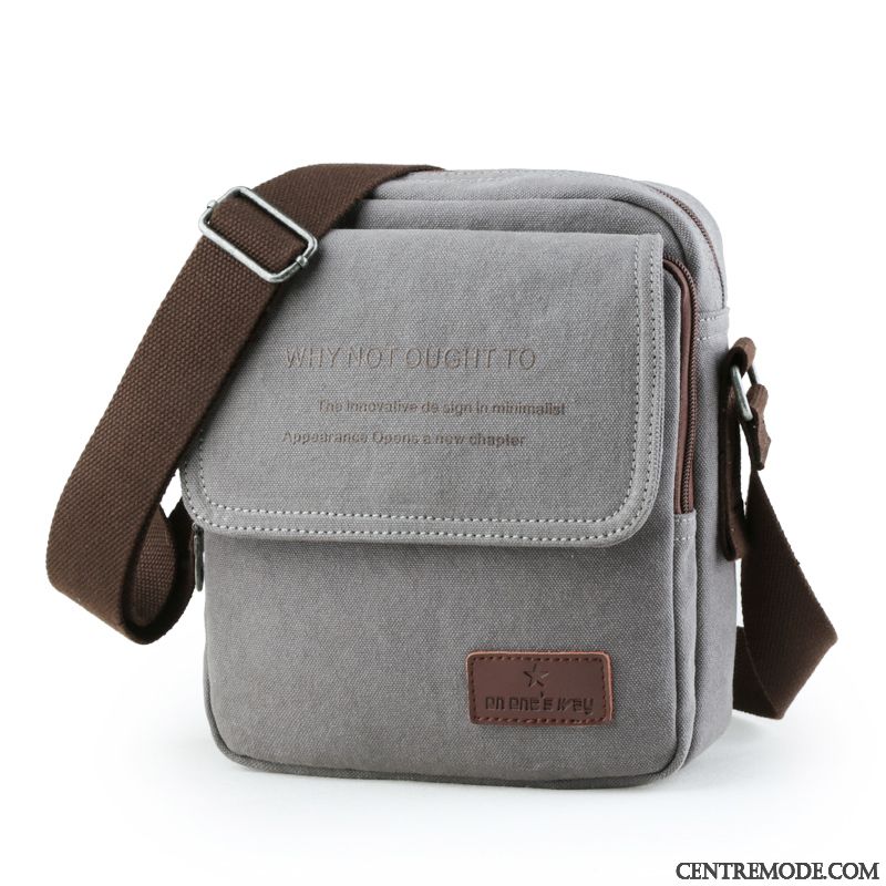 Sac À Bandoulière Homme Sac De Messager Loisir Petit Toile De Plein Air Rétro Gris