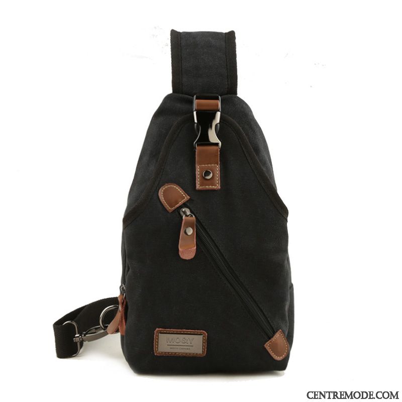 Sac À Bandoulière Homme Sac Poitrine Sport Sacs À Bandoulière Mode Toile Tendance Noir