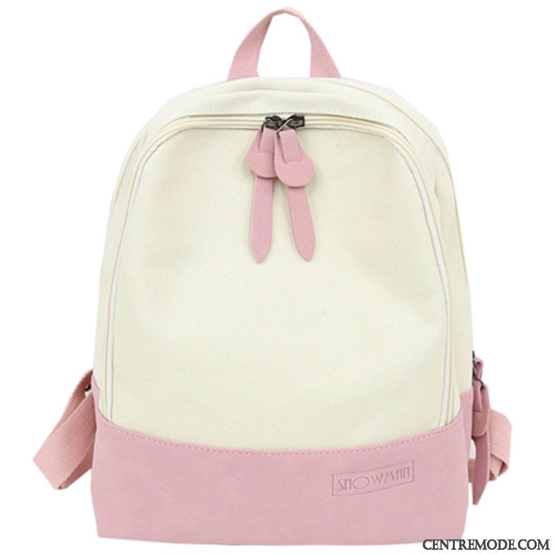 Sac À Dos Femme Cartable Étudiant Simple Tendance Frais Toile Couleur De Contraste Rose